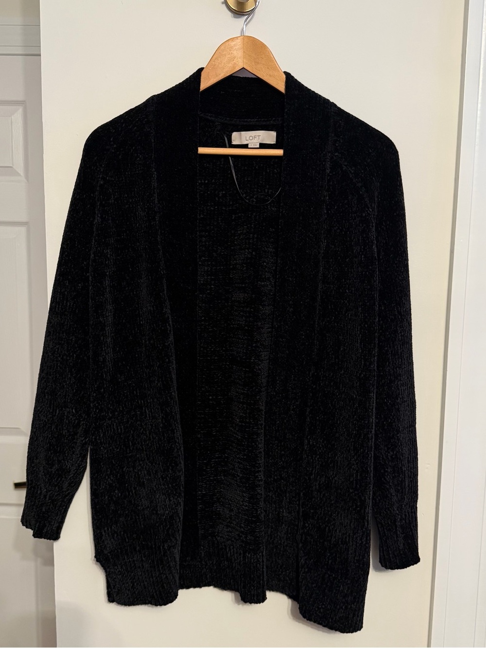 LOFT Black Open-Front Chenille Cardigan